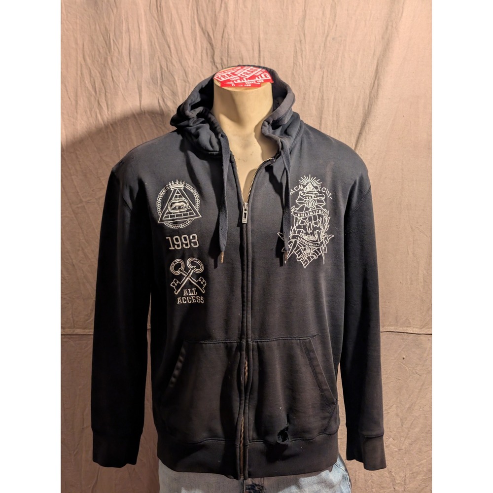 Ecko Unltd Zip Hoodie Mens Large Black Fair Graphic Embroidered Streetwear Y2K